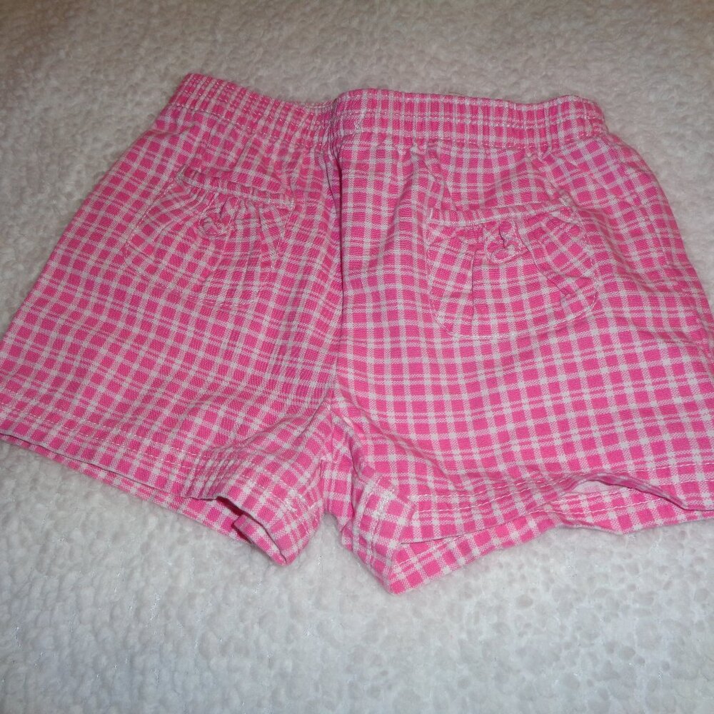 Faded Glory  Baby Girls Pink and White Checkered Cotton Shorts Size 18 M